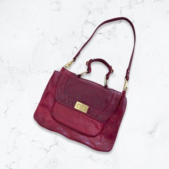 Rebecca Minkoff Briefcase Style Distressed Red Leather Shoulder or Handheld Bag - Picture 1 of 16